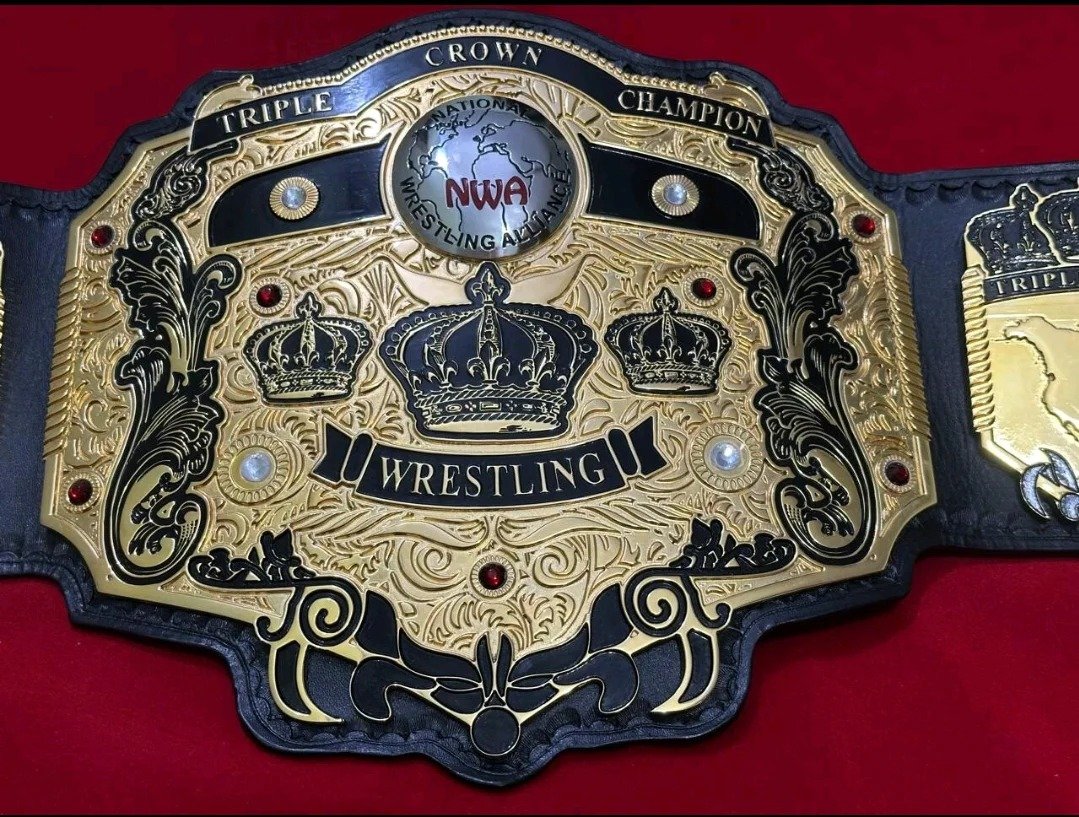NWA Tripe Crown Wrestling Championship Belt IN 4MM Zinc 24KT Gold plated